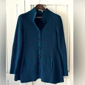 Theory Teal Ribbed Swing Cardigan